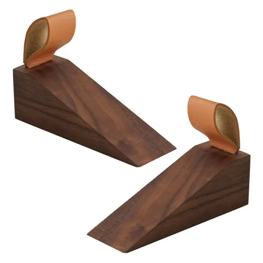Natural Wood Door Stopper (Polished Metal Top & Anti-Slip Base)