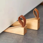 Natural Wood Door Stopper (Polished Metal Top & Anti-Slip Base)