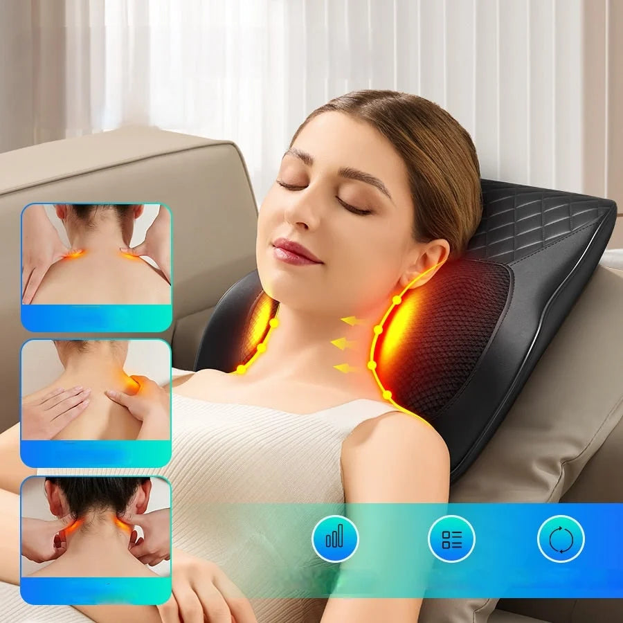 Neck & Back Massage Pillow Infrared Heat Shiatsu Airbag