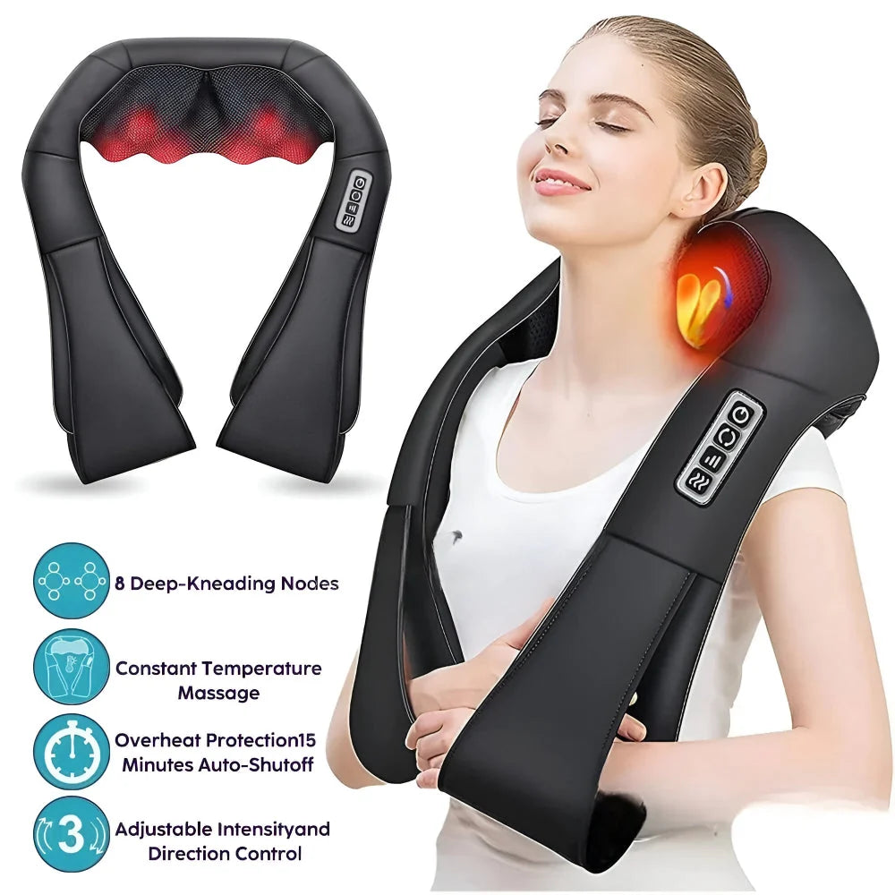 Neck & Back Massager Shiatsu Heat Wraparound Straps
