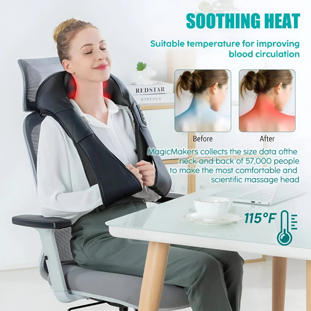 Neck & Back Massager Shiatsu Heat Wraparound Straps