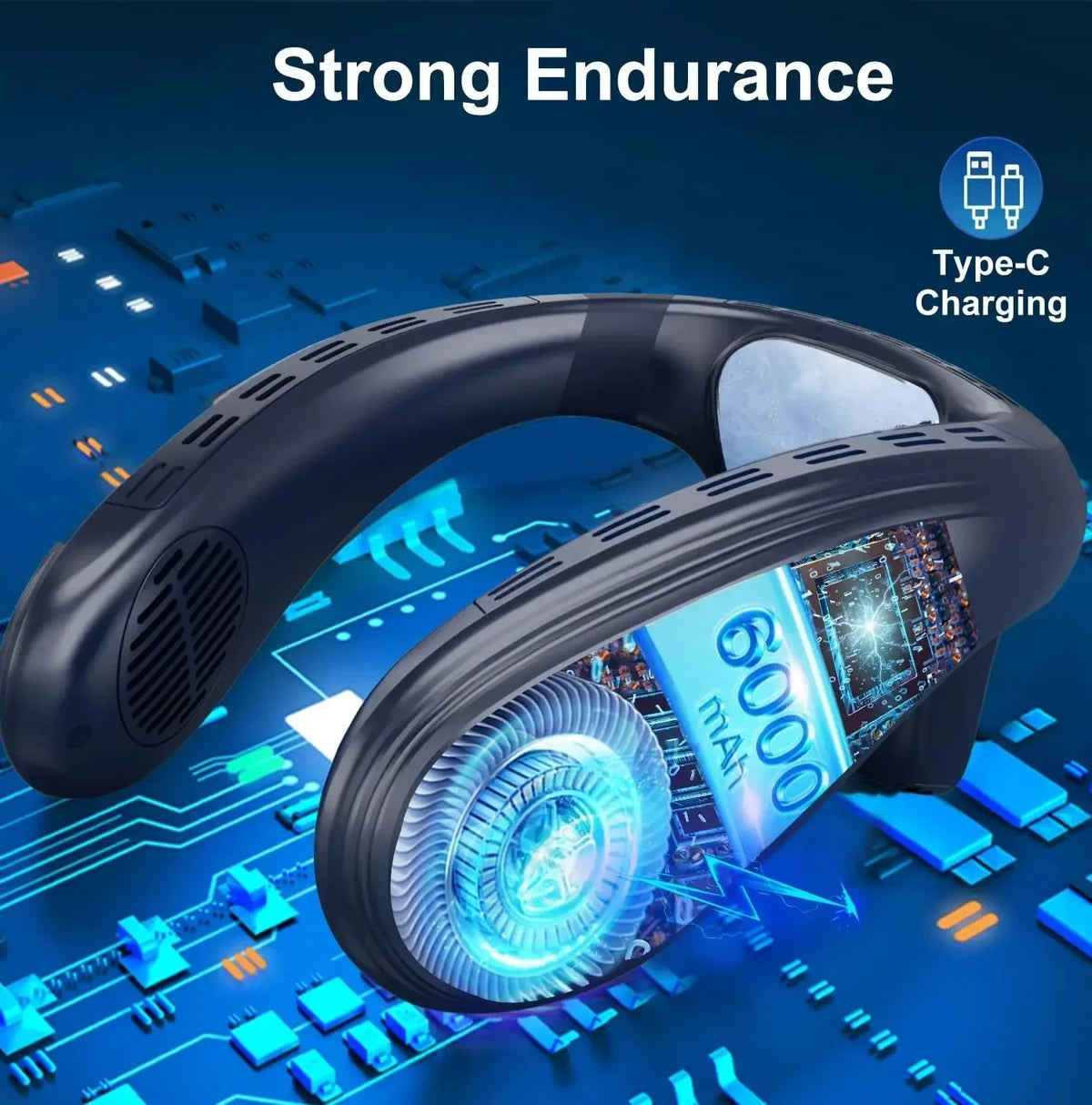 Neck Fan Semiconductor Cooling 5200mAh USB Rechargeable