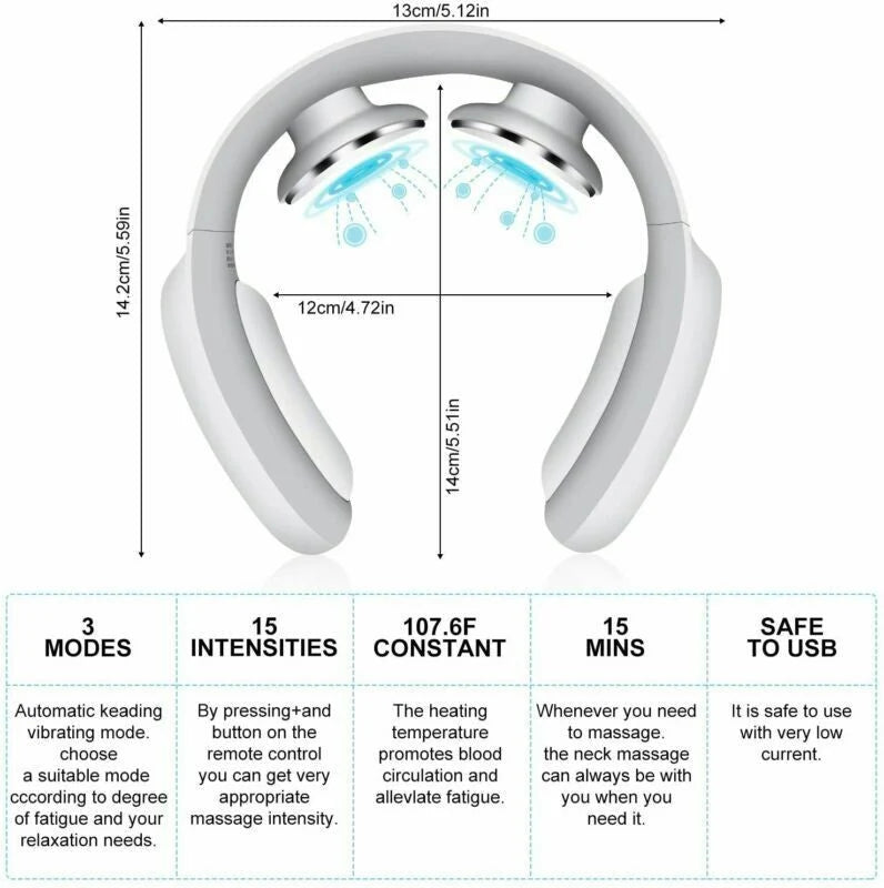 Neck Massager Heat & Pulse Cordless Rechargeable