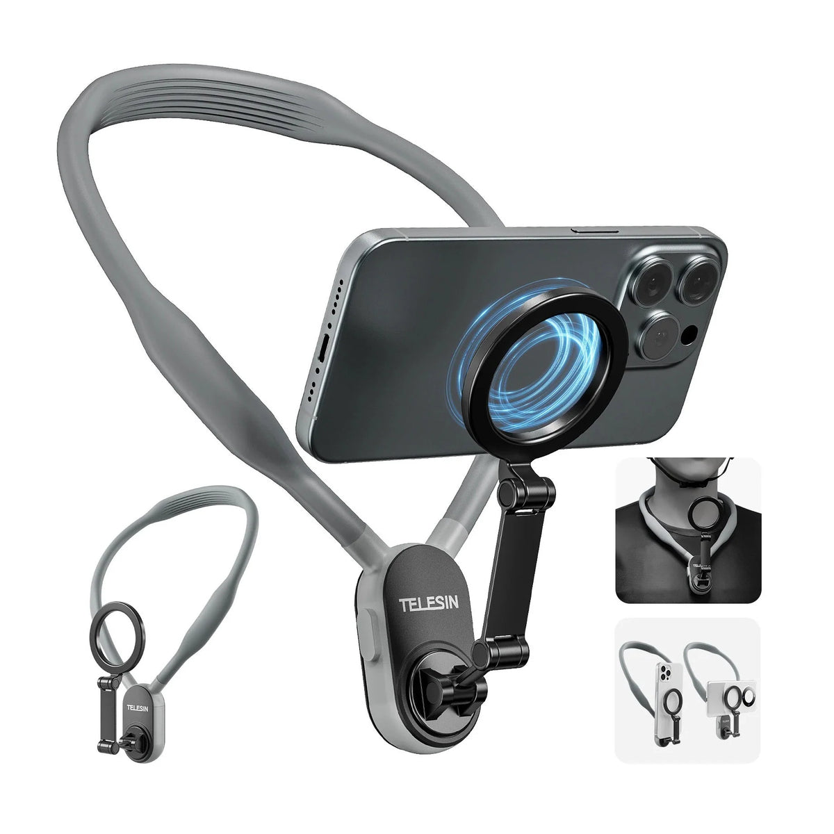 Neck Phone Mount Magnetic Quick-Release Silicone Comfort Strap