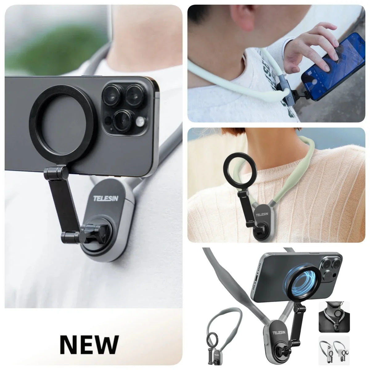 Neck Phone Mount Magnetic Quick-Release Silicone Comfort Strap