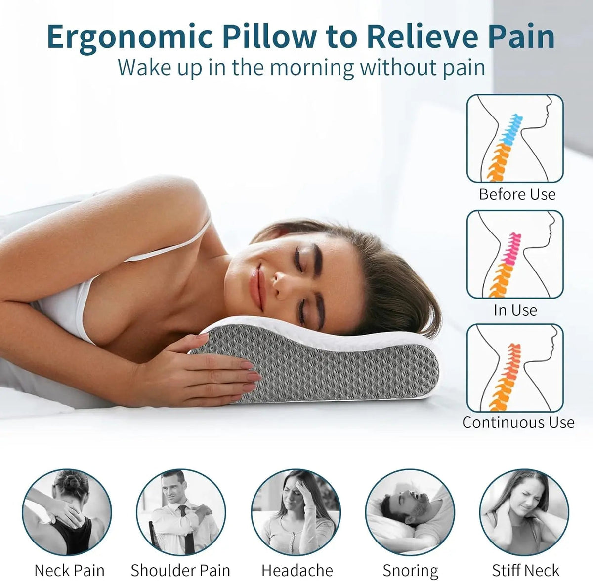Neck Pillow Wave-Shaped Memory Foam & Breathable Cover