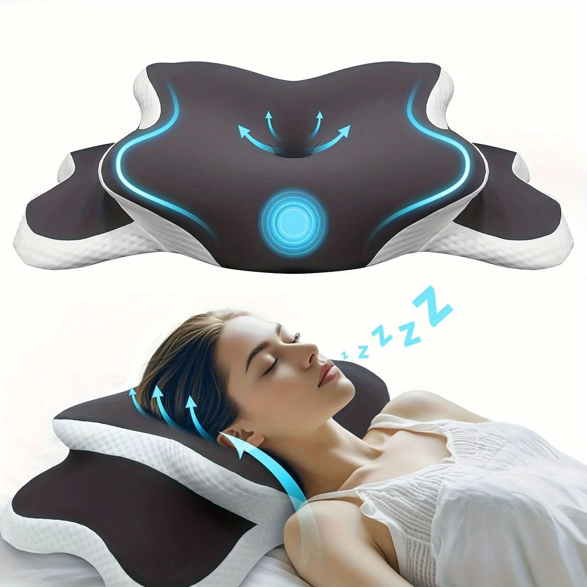 Neck Support Pillow Ergonomic Memory Foam Breathable Cover