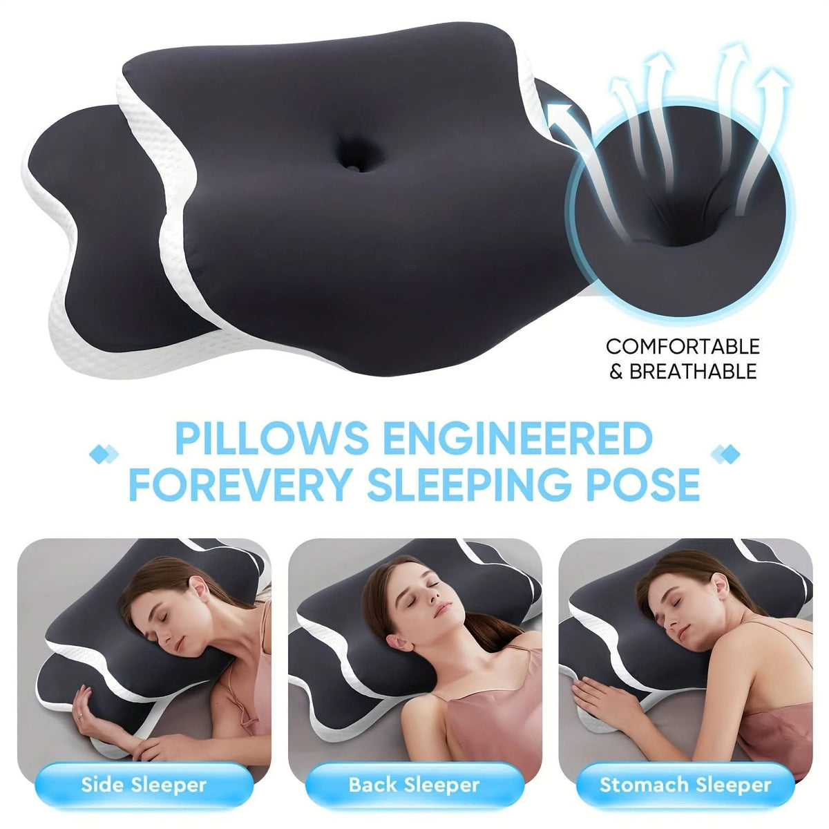 Neck Support Pillow Ergonomic Memory Foam Breathable Cover