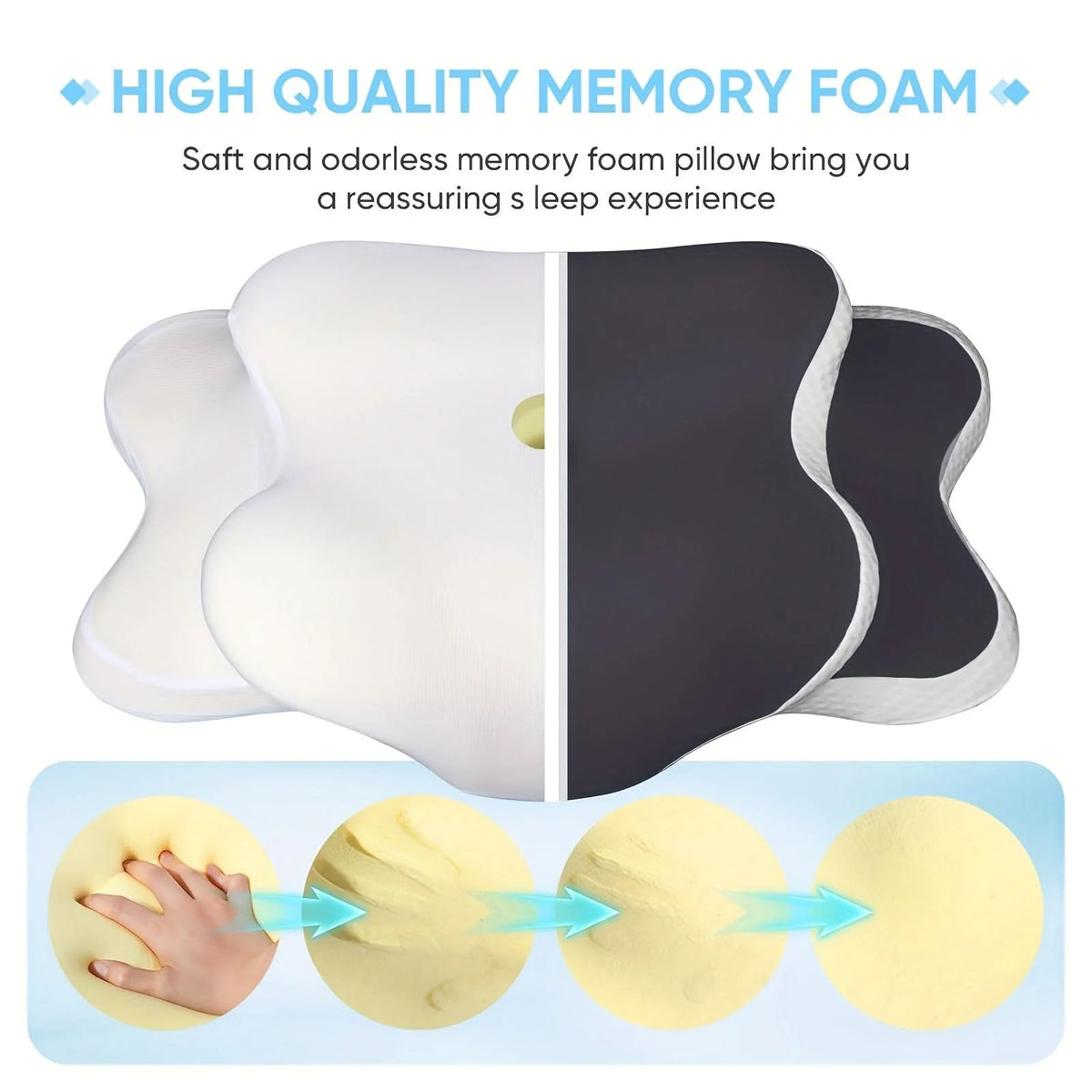 Neck Support Pillow Ergonomic Memory Foam Breathable Cover