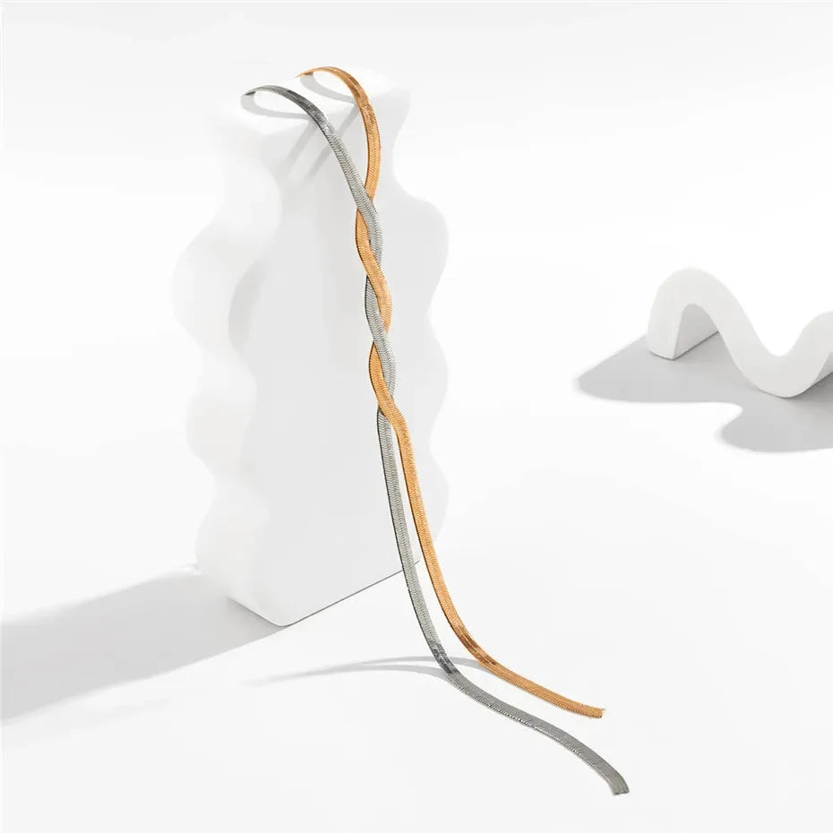 Necklace Adjustable Length Flat Snake Chain Gold & Silver