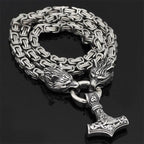 Necklace Adjustable Stainless Steel Viking Wolf Heads & Hammer