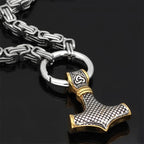 Necklace Adjustable Stainless Steel Viking Wolf Heads & Hammer
