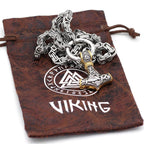 Necklace Adjustable Stainless Steel Viking Wolf Heads & Hammer