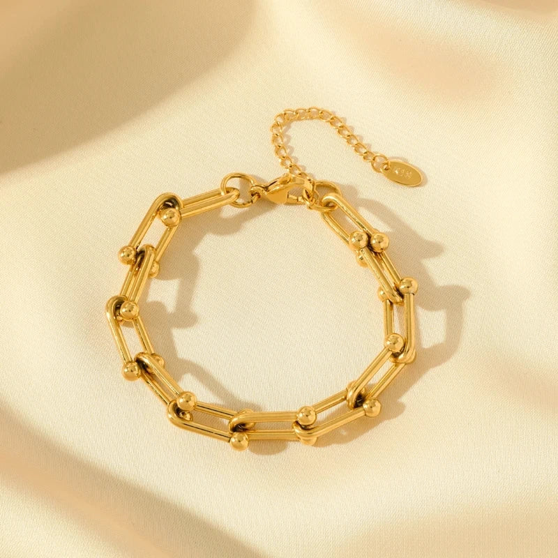 Necklace & Bracelet Set Gold-Plated Stainless Steel Adjustable Lengths