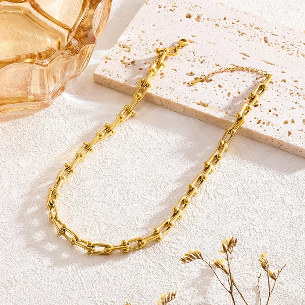 Necklace & Bracelet Set Gold-Plated Stainless Steel Adjustable Lengths
