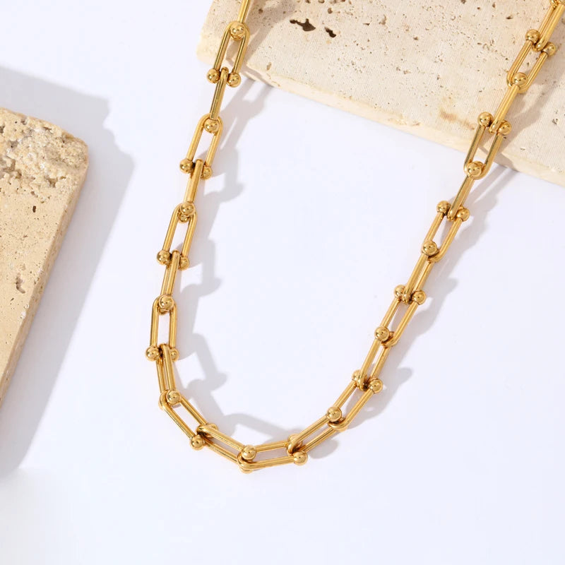 Necklace & Bracelet Set Gold-Plated Stainless Steel Adjustable Lengths