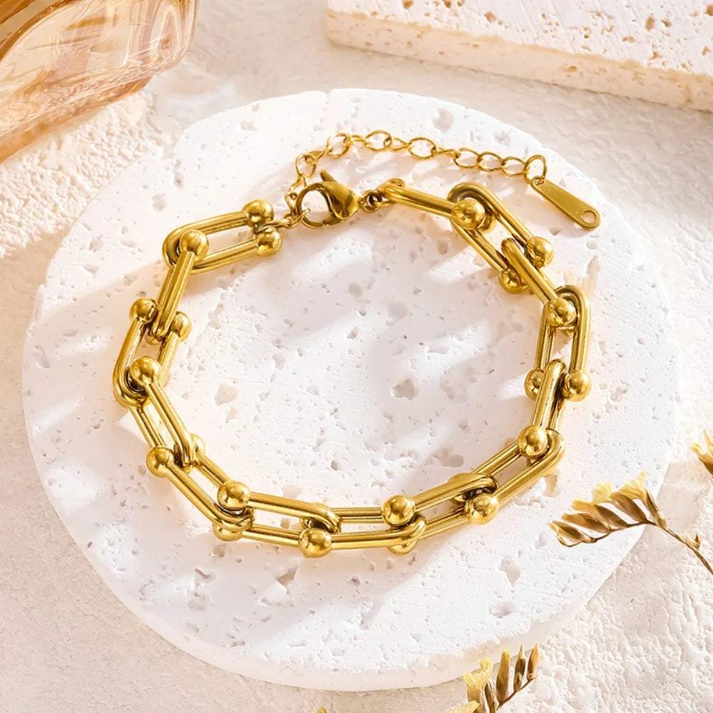 Necklace & Bracelet Set Gold-Plated Stainless Steel Adjustable Lengths