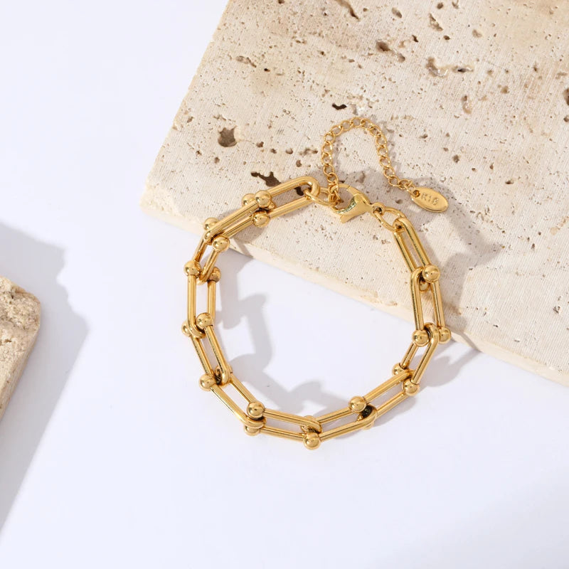 Necklace & Bracelet Set Gold-Plated Stainless Steel Adjustable Lengths
