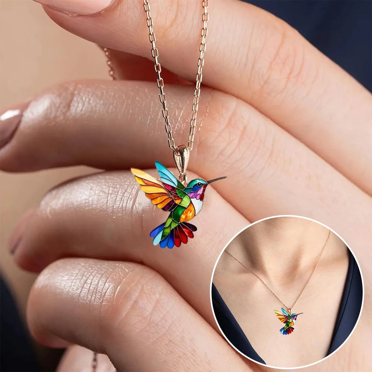 Necklace & Earrings Set Stained Glass Enamel