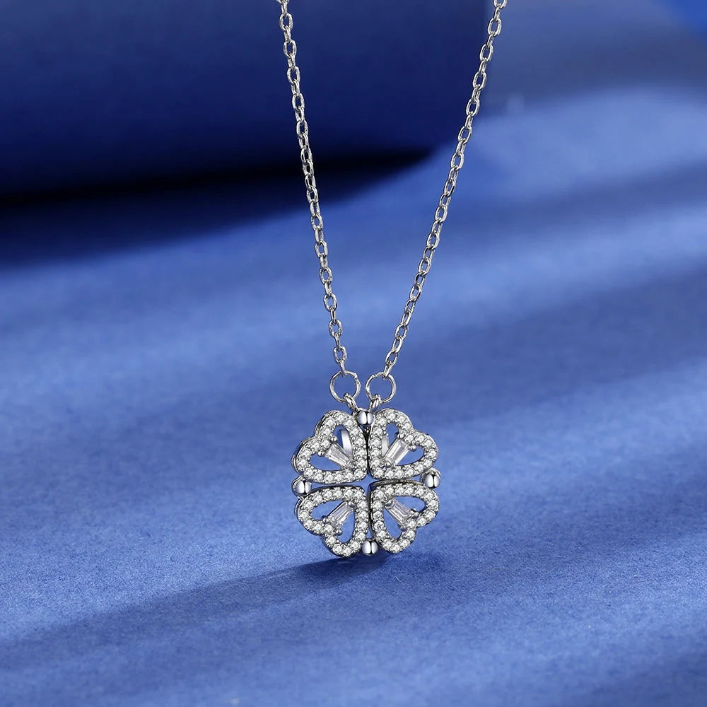 Necklace Four Heart Clover Adjustable Chain Centered Pendant