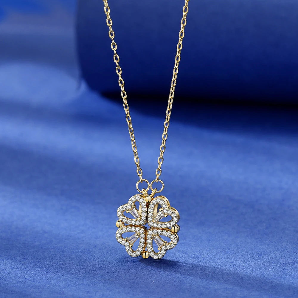 Necklace Four Heart Clover Adjustable Chain Centered Pendant