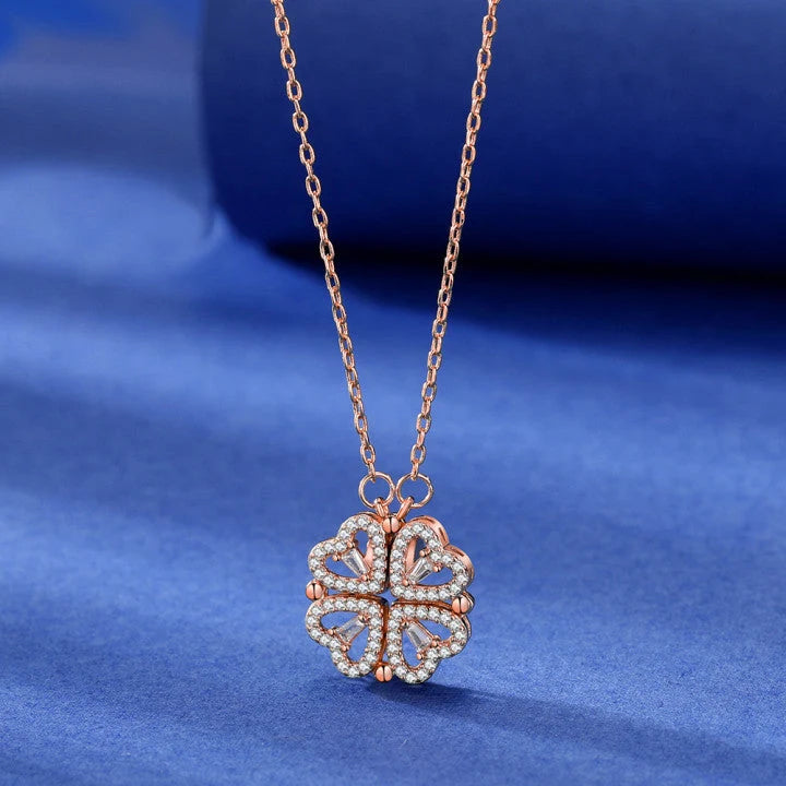 Necklace Four Heart Clover Adjustable Chain Centered Pendant
