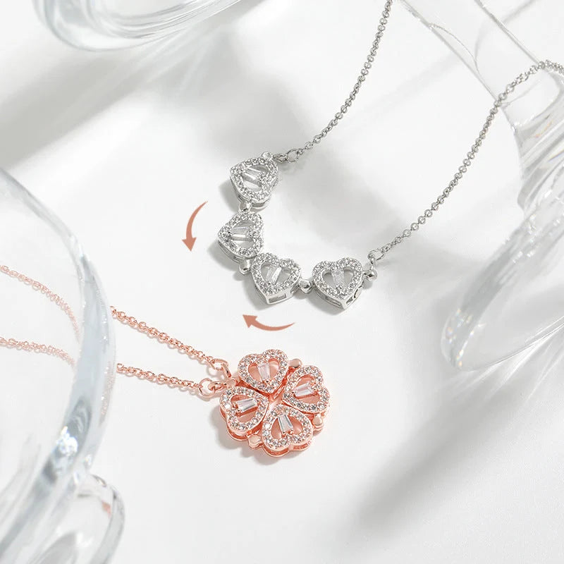 Necklace Four Heart Clover Adjustable Chain Centered Pendant