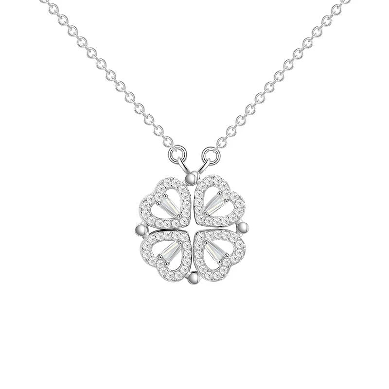 Necklace Four-Heart Clover Centered Pendant & Adjustable Chain