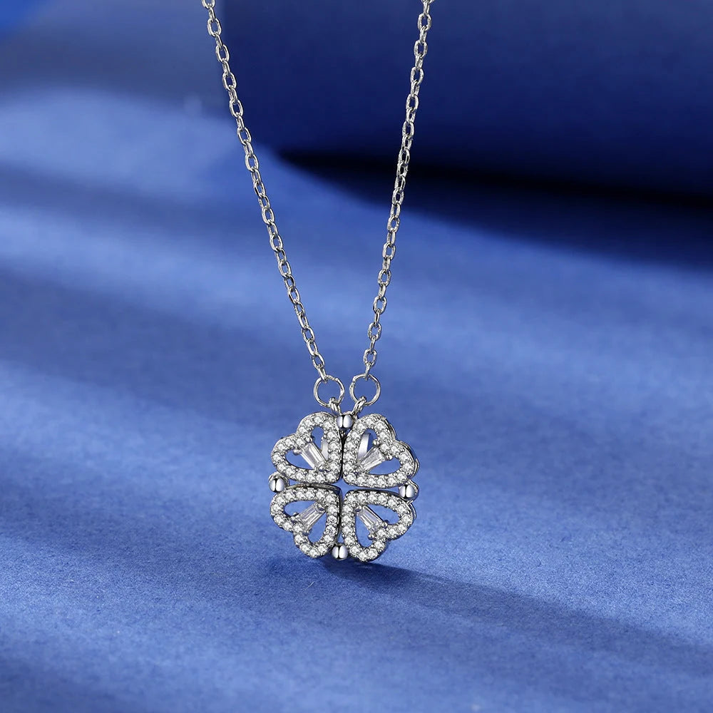 Necklace Four-Heart Clover Centered Pendant & Adjustable Chain