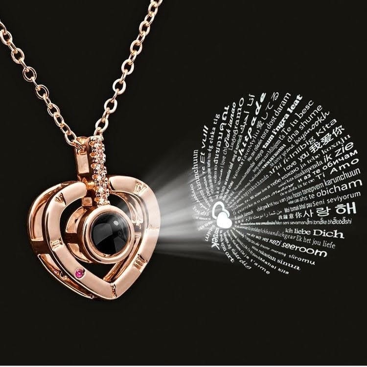 Necklace Heart Projection Rhinestone Accents