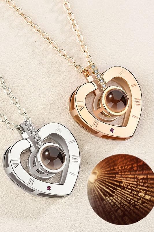 Necklace Heart Projection Rhinestone Accents