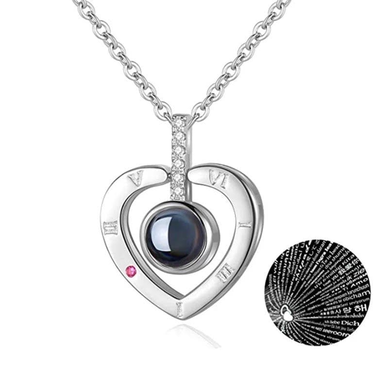 Necklace Heart Projection Rhinestone Accents