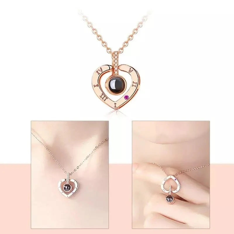 Necklace Heart Projection Rhinestone Accents