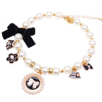 Necklace Hepburn-Style Lace Pearl & Rhinestone Bow