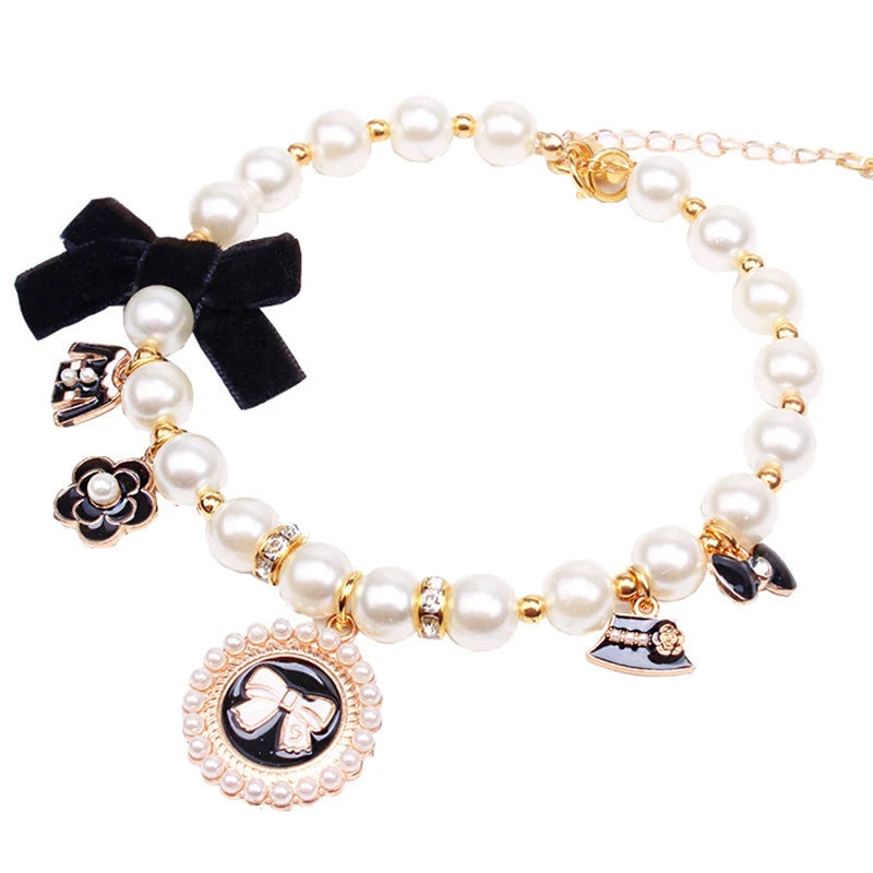Necklace Hepburn-Style Lace Pearl & Rhinestone Bow