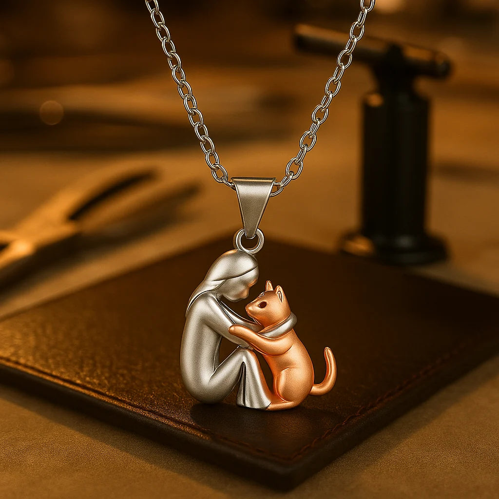 Necklace Hug Silhouette Pet Memorial Adjustable Length