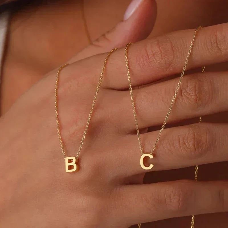 Necklace Initial Pendant Adjustable Stainless Steel