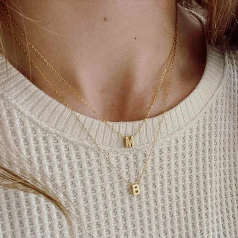 Necklace Initial Pendant Adjustable Stainless Steel