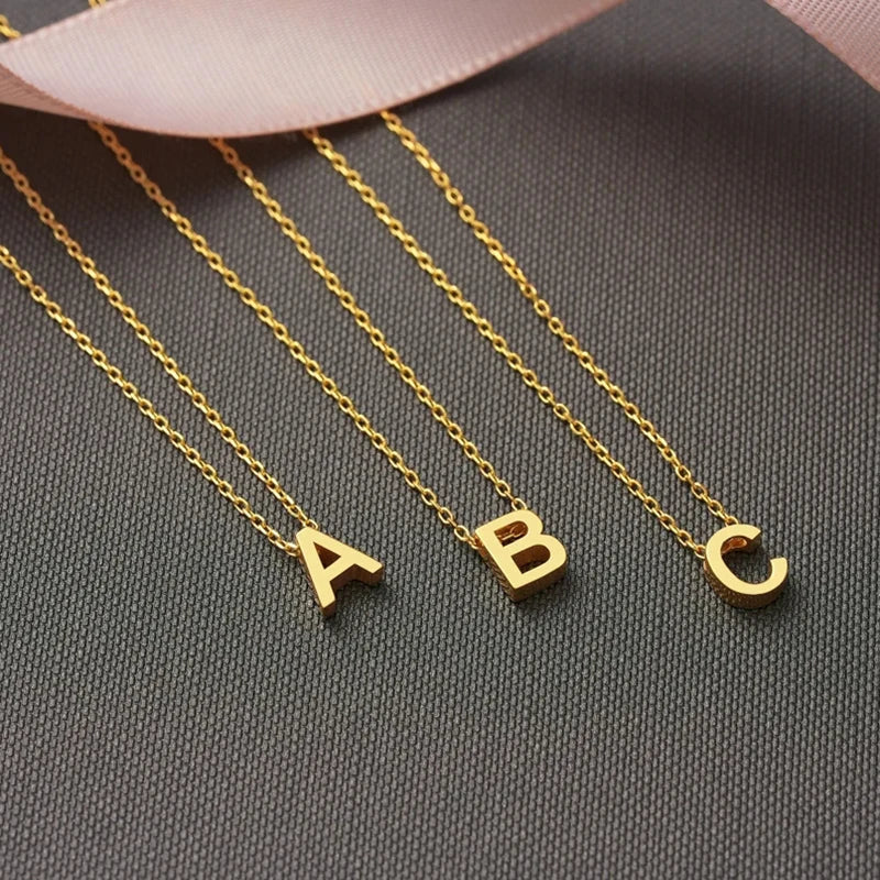 Necklace Initial Pendant Adjustable Stainless Steel