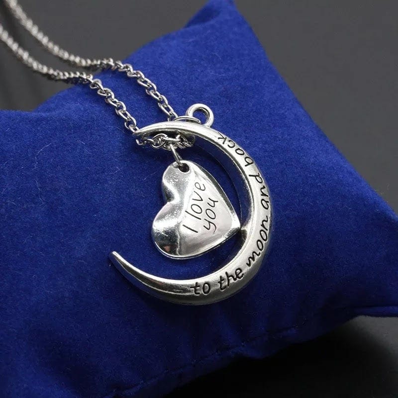 Necklace Moon & Heart Pendant Silver-Tone Metal Alloy