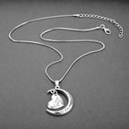 Necklace Moon & Heart Pendant Silver-Tone Metal Alloy