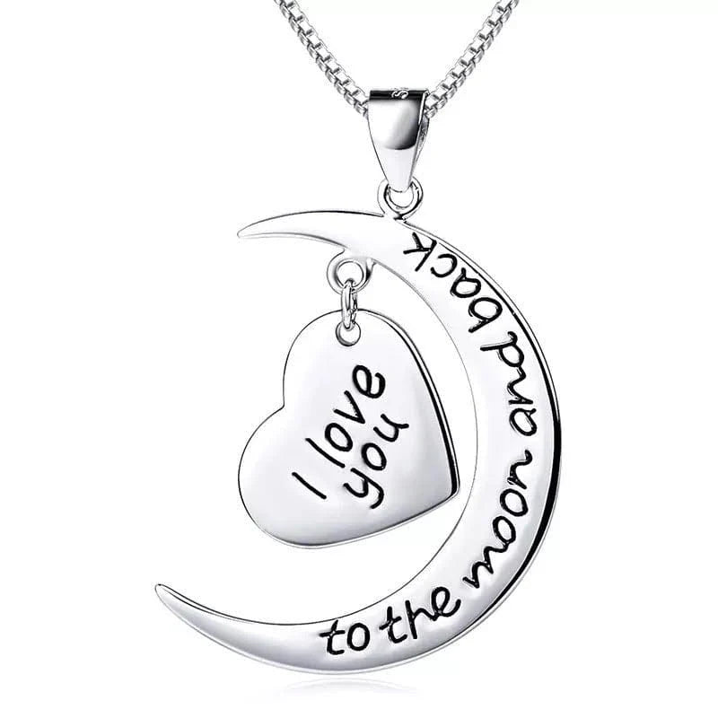 Necklace Moon & Heart Pendant Silver-Tone Metal Alloy