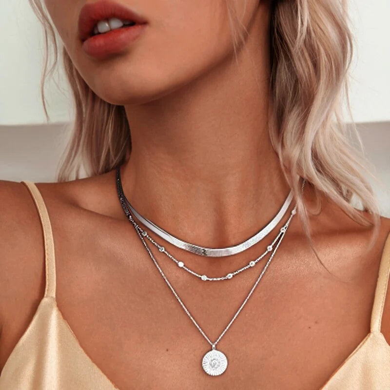 Necklace Three-Layer 925 Sterling Silver
