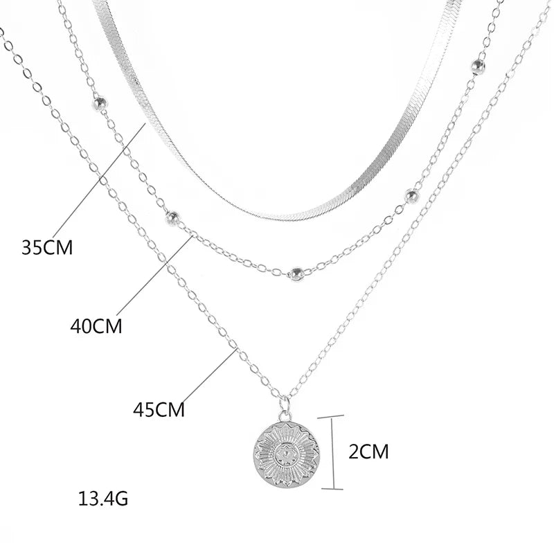 Necklace Three-Layer 925 Sterling Silver