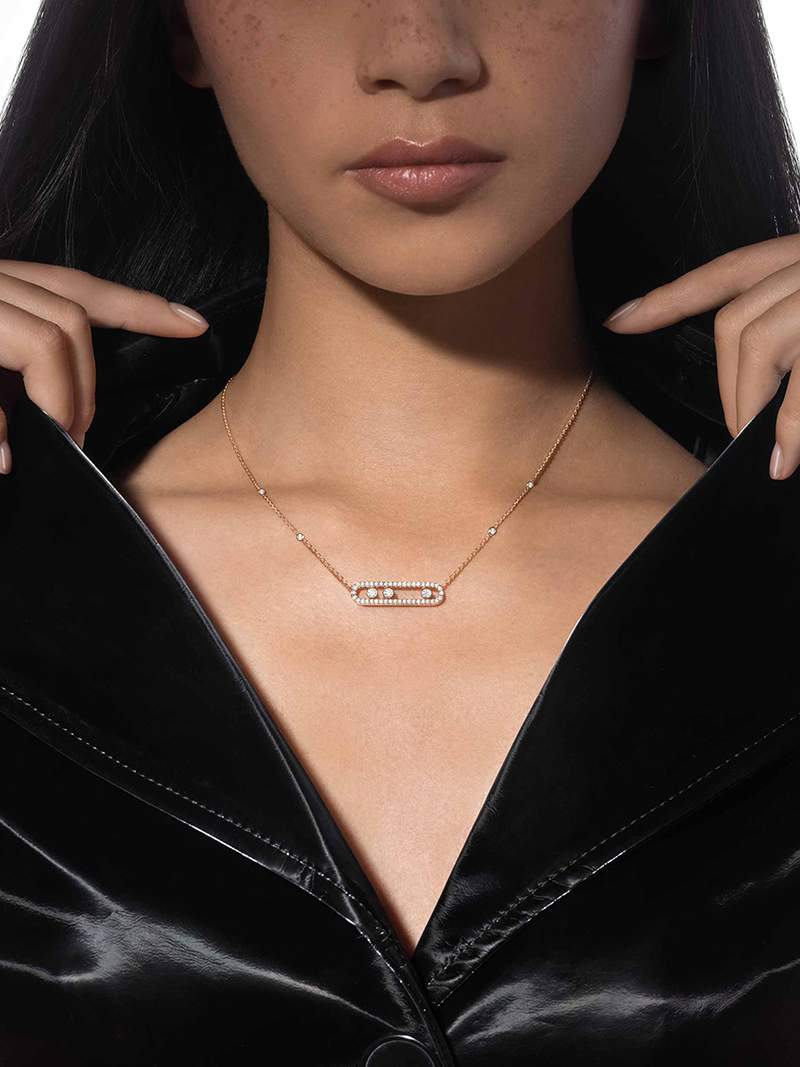Necklace Three Moving Diamonds Adjustable Length