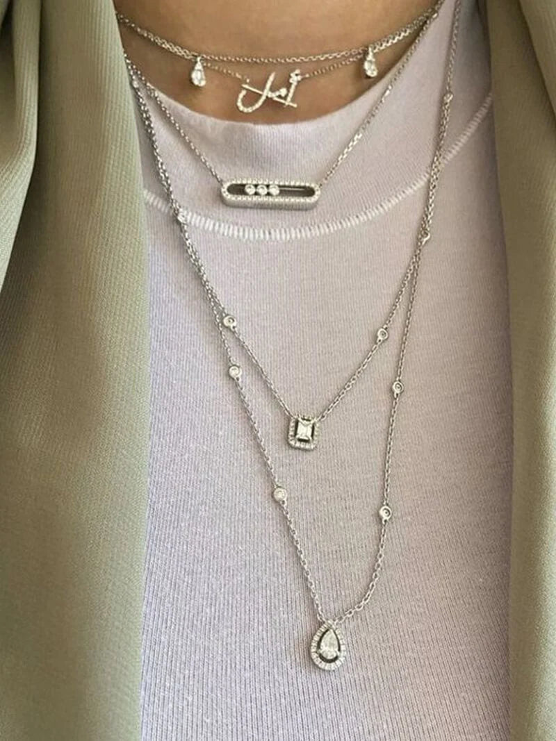 Necklace Three Moving Diamonds Adjustable Length