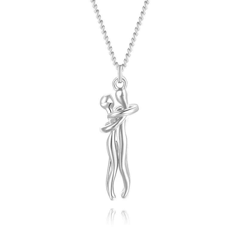 Necklace Two-Figure Embrace Hypoallergenic Steel Adjustable Length