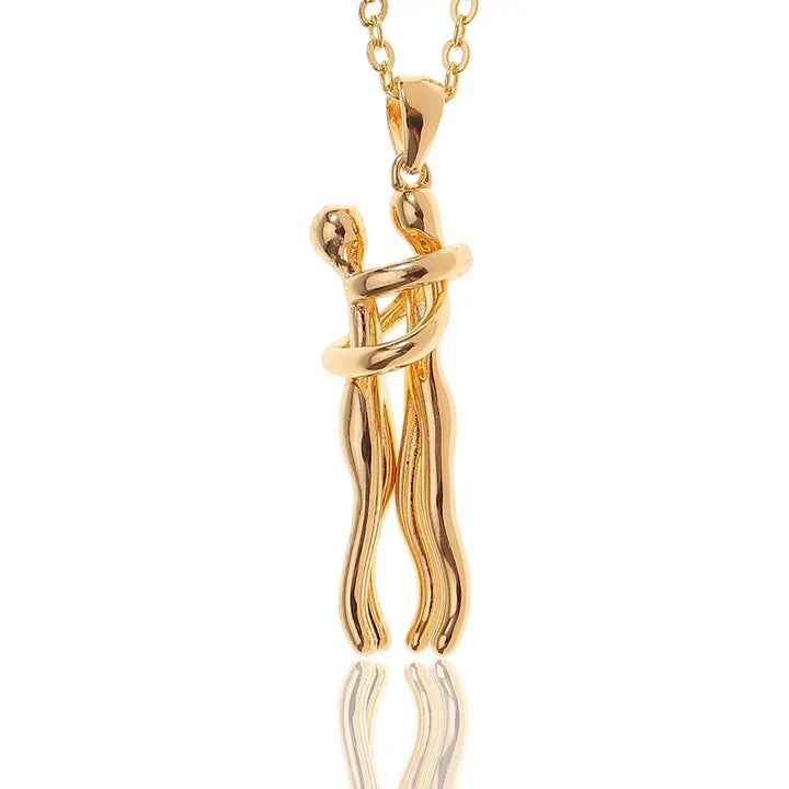 Necklace Two-Figure Embrace Hypoallergenic Steel Adjustable Length