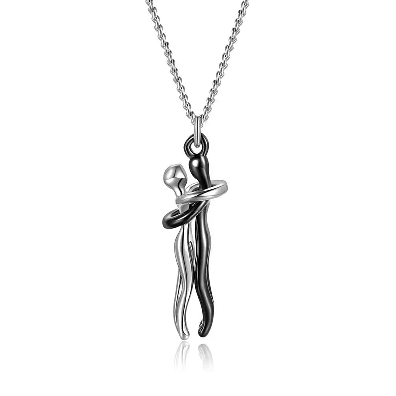 Necklace Two-Figure Embrace Hypoallergenic Steel Adjustable Length