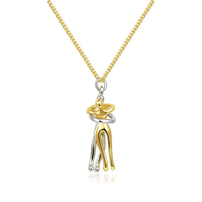 Necklace Two-Figure Embrace Hypoallergenic Steel Adjustable Length